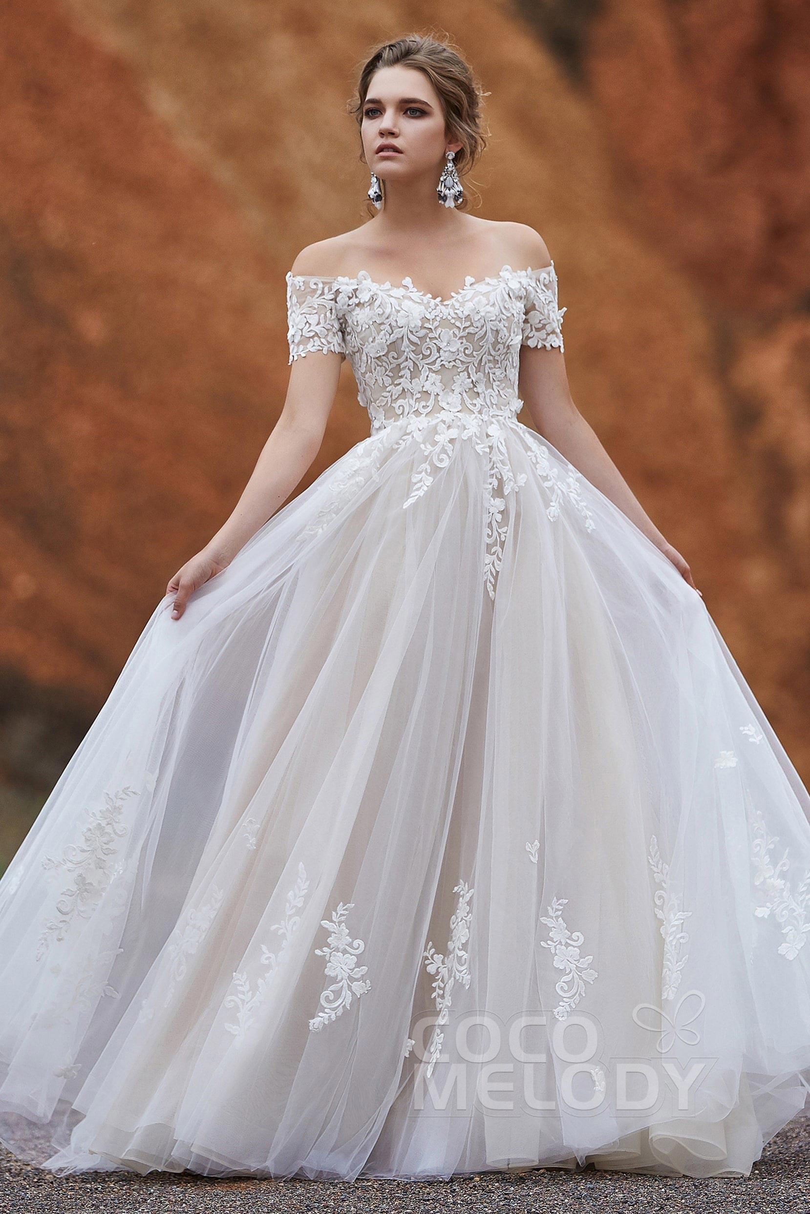 A-Line Sweep-Brush Train Tulle Gothic Wedding Dress LD5830 - COCOMELODY