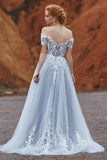 A-Line Sweep-Brush Train Tulle Gothic Wedding Dress LD5830 - COCOMELODY