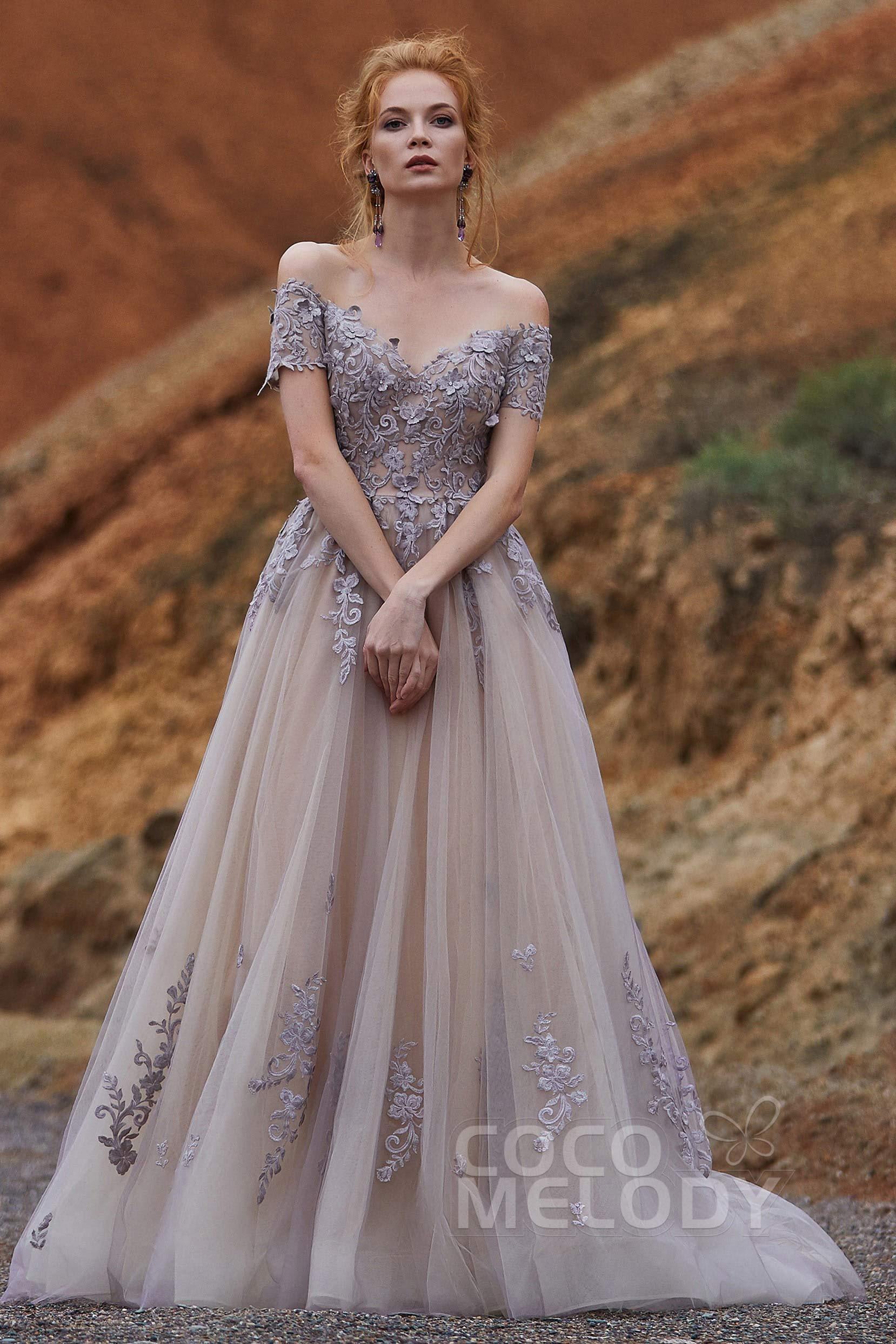 A-Line Sweep-Brush Train Tulle Gothic Wedding Dress LD5830 - COCOMELODY