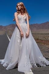 A-Line Court Train Organza and Tulle Wedding Dress LD5862 - COCOMELODY