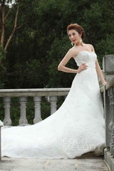 A-Line Chapel Train Tulle Wedding Dress Alb12285 - COCOMELODY