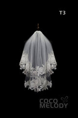 One-tier Lace Edge Tulle Hip Veils with Appliques AV180001 - COCOMELODY
