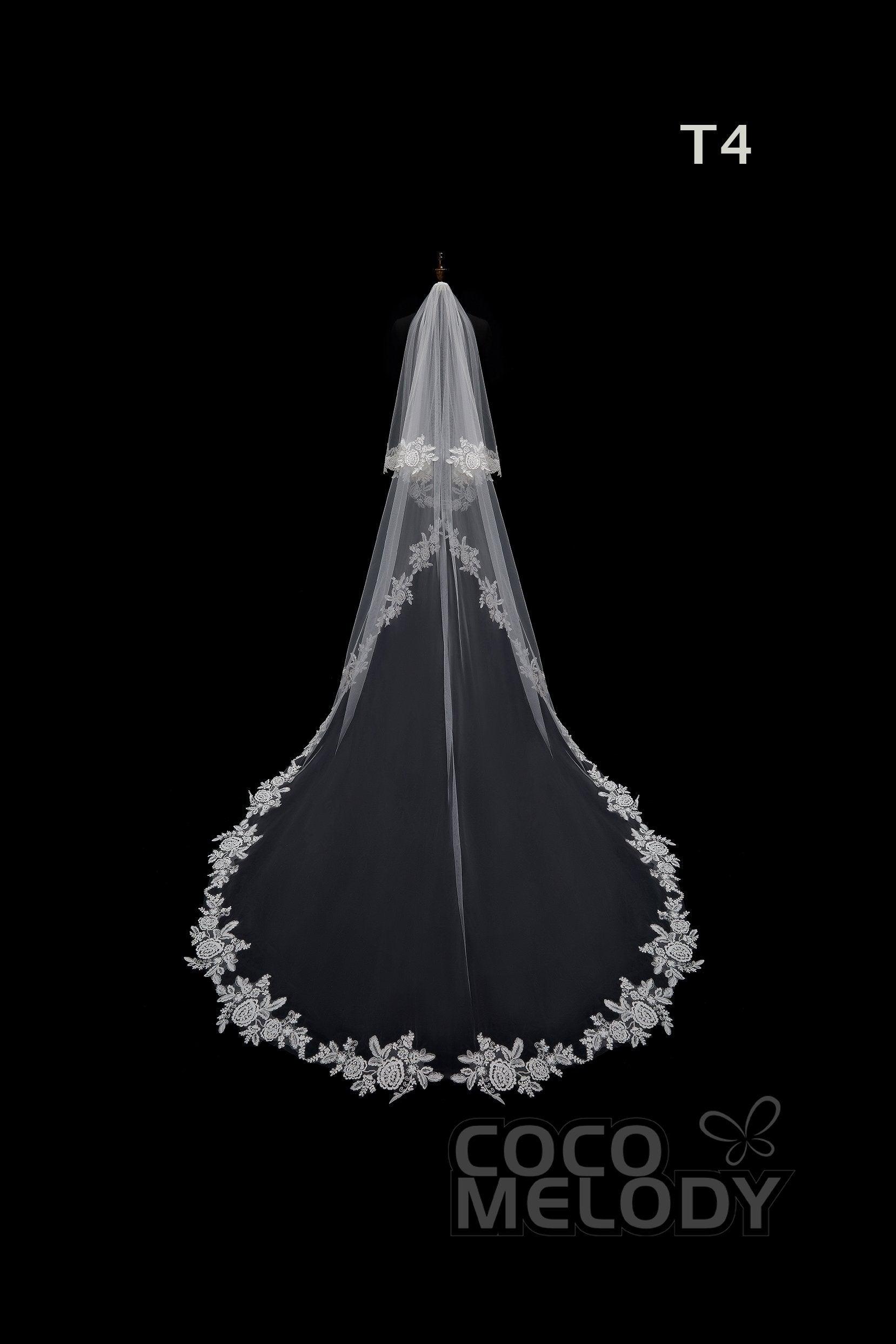One-tier Lace Edge Tulle Hip Veils with Appliques AV180001 - COCOMELODY