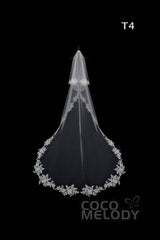One-tier Lace Edge Tulle Hip Veils with Appliques AV180001 - COCOMELODY