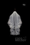 One-tier Lace Edge Tulle Hip Veils with Appliques AV180003 - COCOMELODY