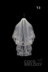 One-tier Lace Edge Tulle Hip Veils with Appliques AV180003 - COCOMELODY