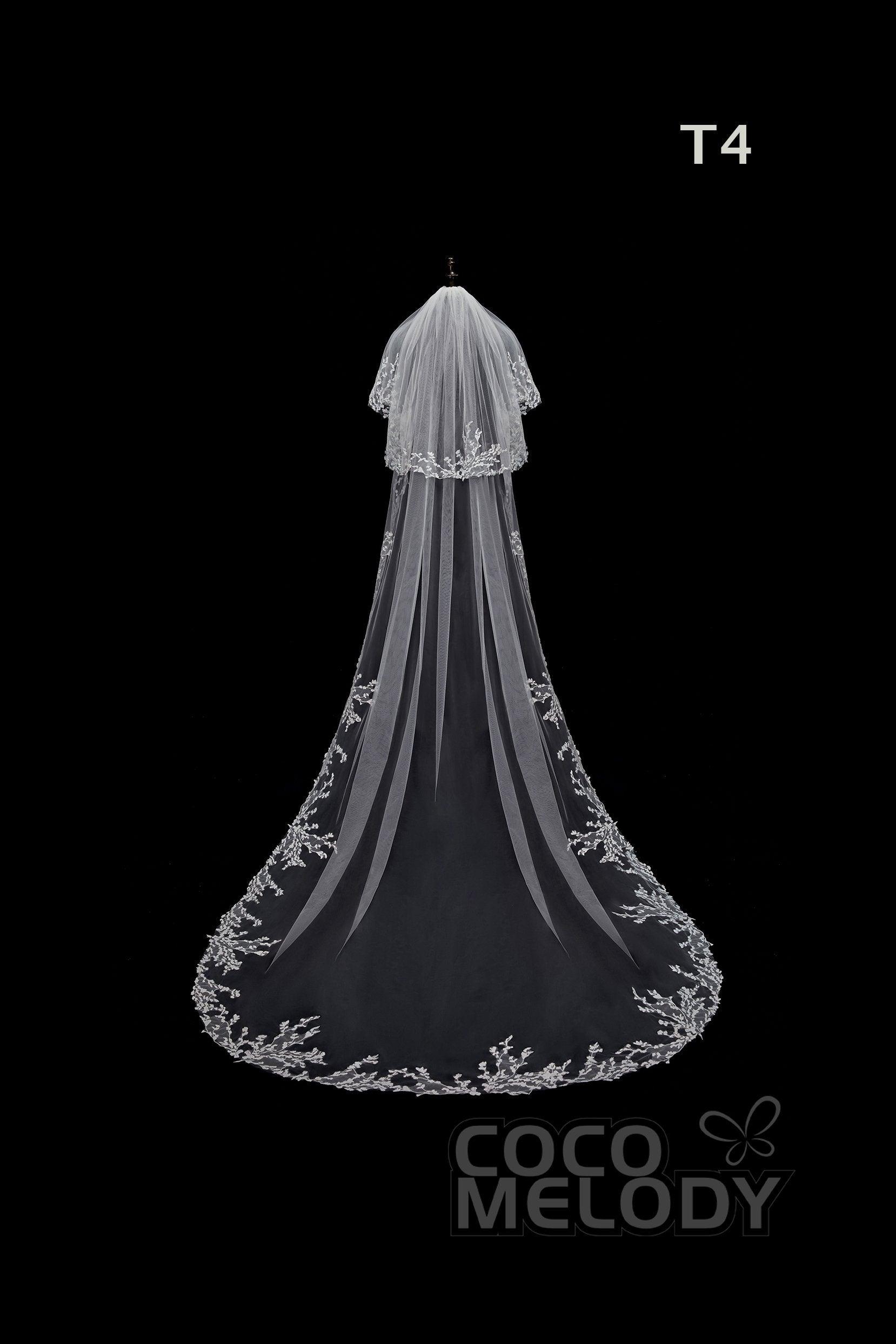 One-tier Lace Edge Tulle Hip Veils with Appliques AV180003 - COCOMELODY