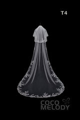 One-tier Lace Edge Tulle Hip Veils with Appliques AV180003 - COCOMELODY