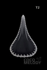 One-tier Lace Edge Tulle Hip Veils with Appliques AV180004 - COCOMELODY