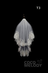 One-tier Lace Edge Tulle Hip Veils with Appliques AV180004 - COCOMELODY