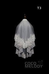 One-tier Lace Edge Tulle Hip Veils with Appliques AV180006 - COCOMELODY