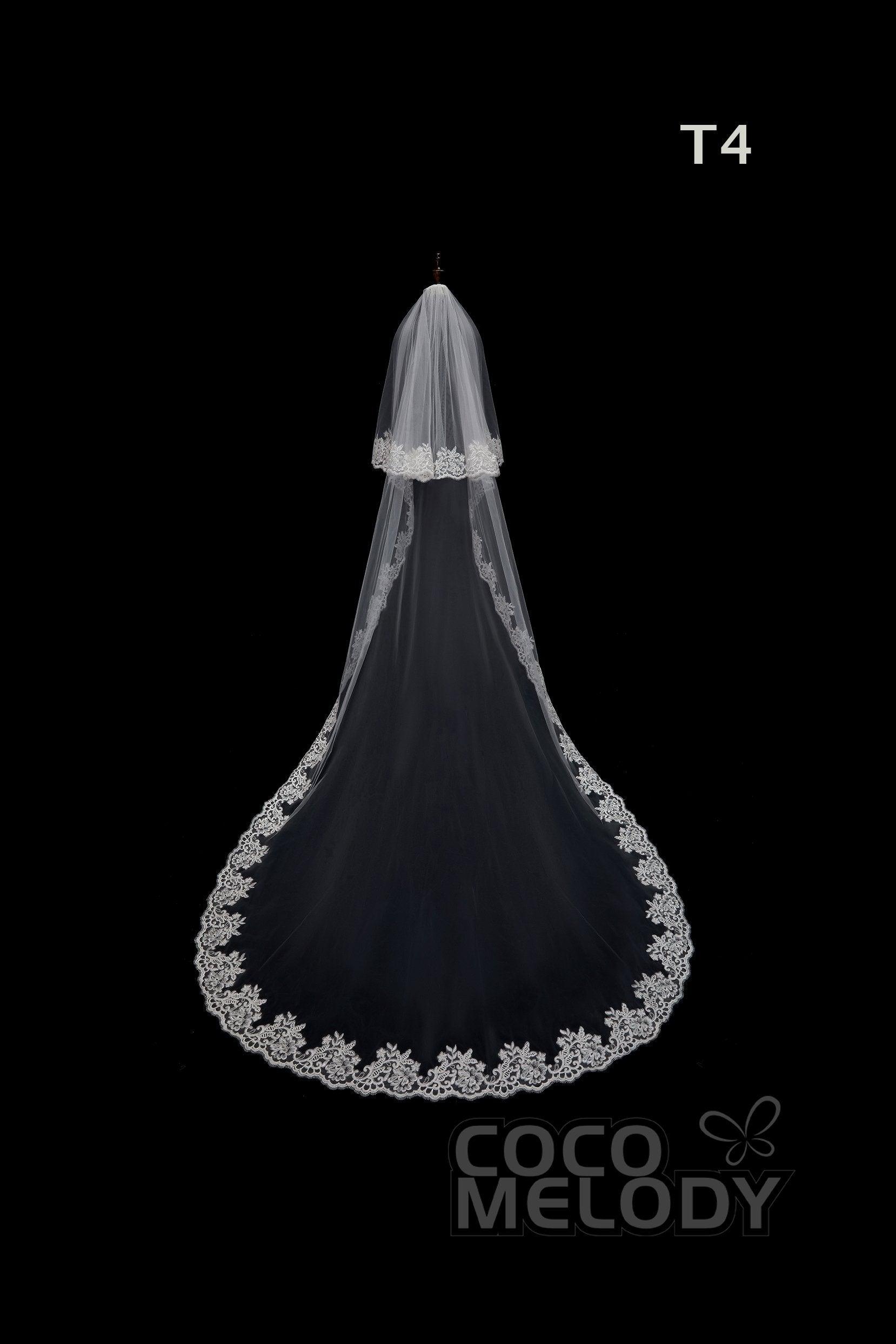 One-tier Lace Edge Tulle Hip Veils with Appliques AV180006 - COCOMELODY