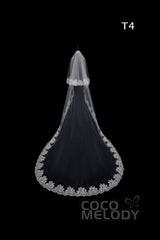 One-tier Lace Edge Tulle Hip Veils with Appliques AV180006 - COCOMELODY