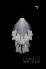 One-tier Lace Edge Tulle Hip Veils with Appliques AV180008 - COCOMELODY