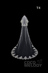 One-tier Lace Edge Tulle Hip Veils with Appliques AV180008 - COCOMELODY