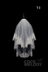 One-tier Lace Edge Tulle Hip Veils with Appliques AV180009 - COCOMELODY