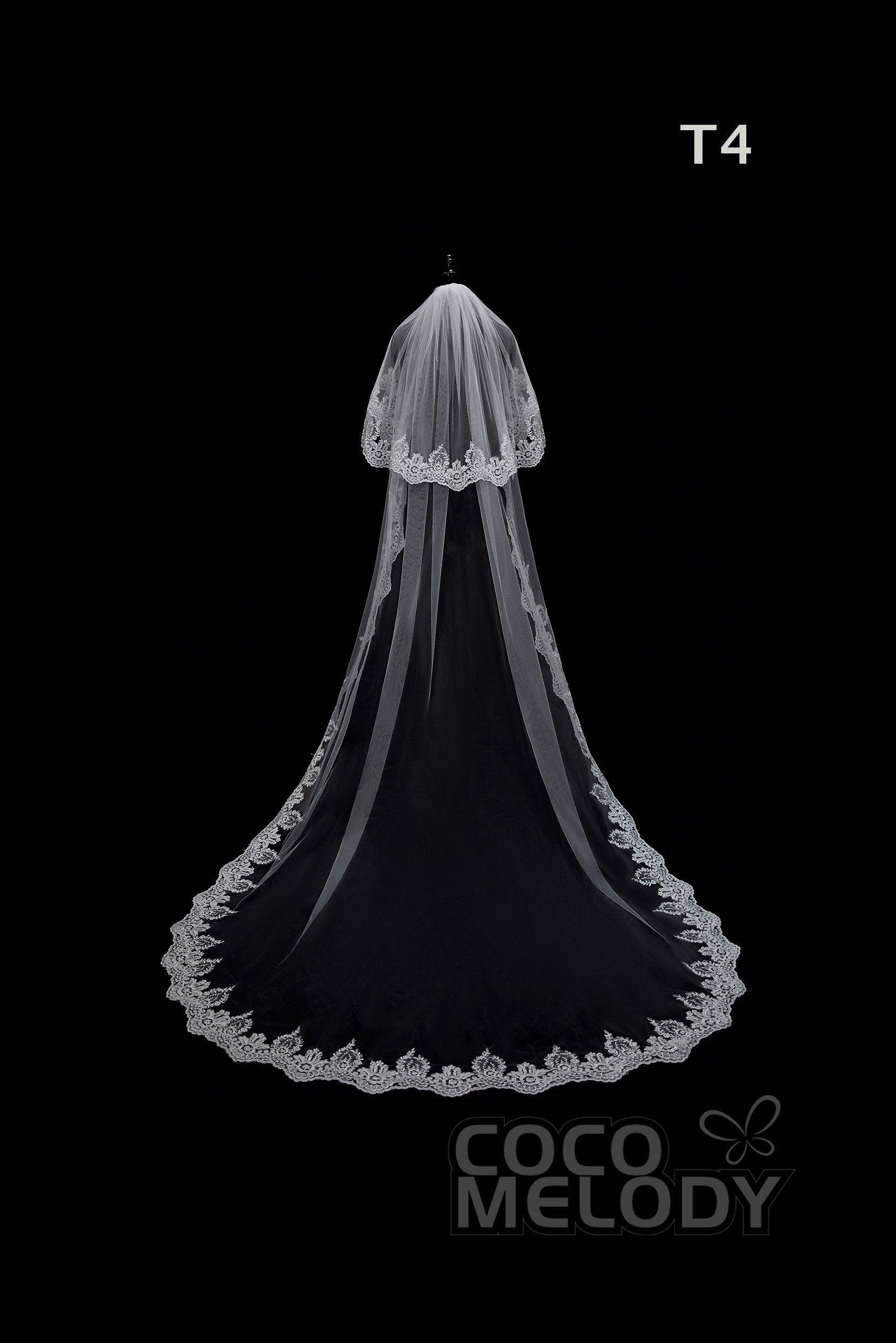 One-tier Lace Edge Tulle Hip Veils with Appliques AV180009 - COCOMELODY