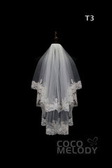 One-tier Lace Edge Tulle Hip Veils with Appliques AV180010 - COCOMELODY