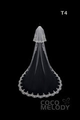 One-tier Lace Edge Tulle Hip Veils with Appliques AV180010 - COCOMELODY