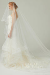 One-tier Lace Edge Tulle Cathedral Veils Appliques AV18020 - COCOMELODY