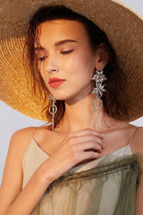 Rhinestone Tassels Drop Earrings 571353900963 - COCOMELODY