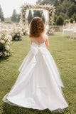 A-Line Illusion Large Bow Sweep-Brush Train Flower Girl Dresses 944464872458