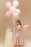 A-Line Satin Sleeveless Scattered Bow Details Flower Girl Dresses 1035117092057