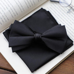 Men's 2-Piece Elastic Silk Like Satin Bow Ties Pocket Square 641989567542 - COCOMELODY