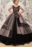 Round Neck Polka Dot Tulle Floor Length Flower Girl Dresses 697737724068