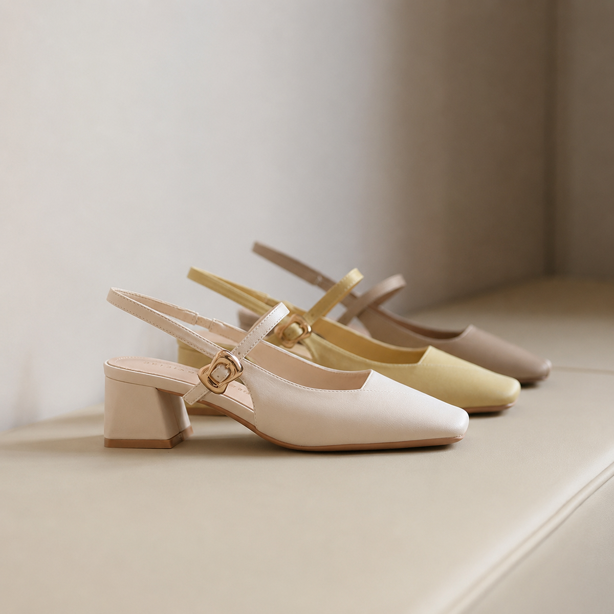 Slingback Block Heel Adjustable Strap Square Toe Shoes 895592040999