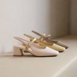 Slingback Block Heel Adjustable Strap Square Toe Shoes 895592040999