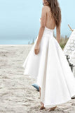 A-Line High-Low Satin Little White Dress 100059 - COCOMELODY