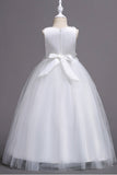 A-Line Sleeveless Illusion Neck Floral Lace Floor Length Tulle Flower Girl Dresses 1031510840167
