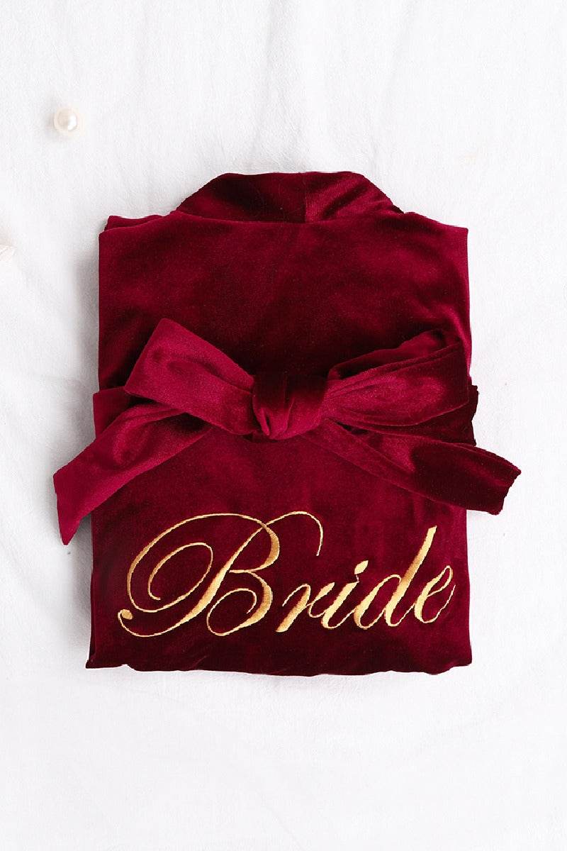Velvet Knee Length Robe For Bride 600279553765 - COCOMELODY