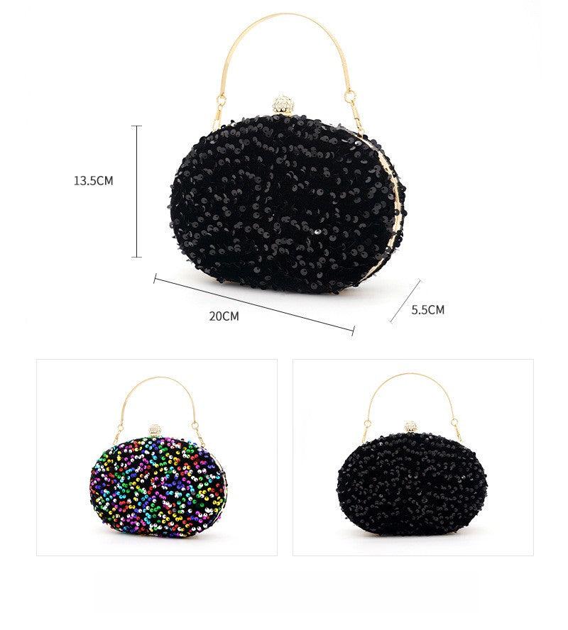 Goose egg oval crossbody Carry colorful black sequin dinner bag 675056328141 - COCOMELODY