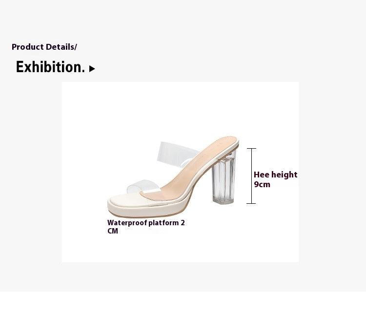 Round Crystal Block Heel Sandals 717951821802 - COCOMELODY