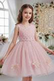 A-Line Asymmetric Single Tulle Cape Sleeveless Scoop Neck Knee Length Flower Girl Dresses 1031495780881