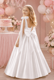 A-Line Satin Bow Shoulder Straps Sleeveless Flower Girl Dresses 955761680626