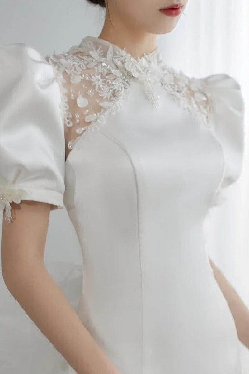 Trumpet-Mermaid Chapel Train Satin Wedding Dress 678713046521 - COCOMELODY