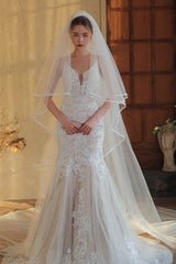 Two-tier Cut Edge Tulle Chapel Veils 885292260251 - COCOMELODY