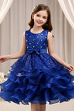 Ball Gown Round Neck Sleeveless Ruffled Organza Knee Length Flower Girl Dresses 1029768586286