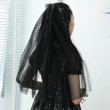 Black veil Double veil Halloween headdress bridal veil 655786515036 - COCOMELODY