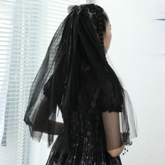 Black veil Double veil Halloween headdress bridal veil 655786515036 - COCOMELODY