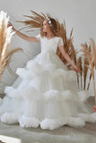 Floor Length A-Line V-Neck Short Sleeve Tulle Flower Girl Dresses 937502824085