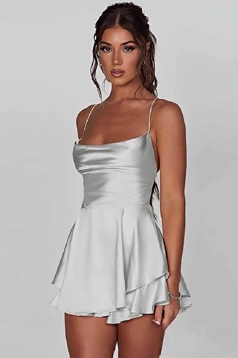 Short Mini Spaghetti Spandex Satin Cocktail Guest Dresses 911969027491 - COCOMELODY
