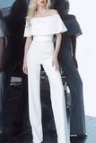 Off The Shoulder Floor Length Chiffon Wedding Jumpsuit 673296288607 - COCOMELODY