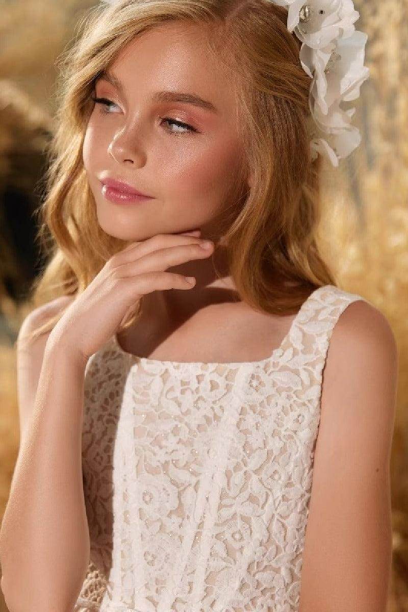 A-Line Square Neck Lace Court Train Flower Girl Dresses 673565263333 - COCOMELODY