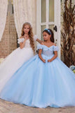Off-Shoulder Puff Sleeve Corset Tulle Flower Girl Dresses 788863068858