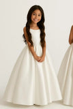 A-Line Scoop Neck Thin Strap Satin Gown Back Bow Flower Girl Dresses 1059110372999