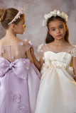 Illusion Tiered Asymmetrical Ruffle Sweep-Brush Train Flower Girl Dresses 673284486583